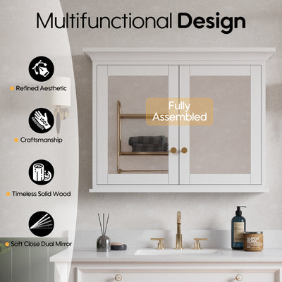 40 in.W x 30 in.H Vertical Z-Bar Mounting Bathroom Wood Medicine Cabinet with Mirror in White