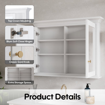 40 in.W x 30 in.H Vertical Z-Bar Mounting Bathroom Wood Medicine Cabinet with Mirror in White