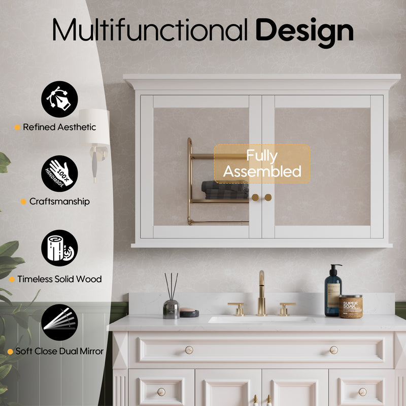 48 in.W x 30 in.H Vertical Z-Bar Mounting Bathroom Wood Medicine Cabinet with Mirror in White