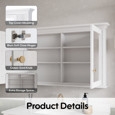 48 in.W x 30 in.H Vertical Z-Bar Mounting Bathroom Wood Medicine Cabinet with Mirror in White