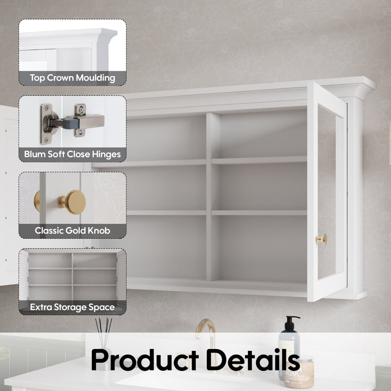 48 in.W x 30 in.H Vertical Z-Bar Mounting Bathroom Wood Medicine Cabinet with Mirror in White