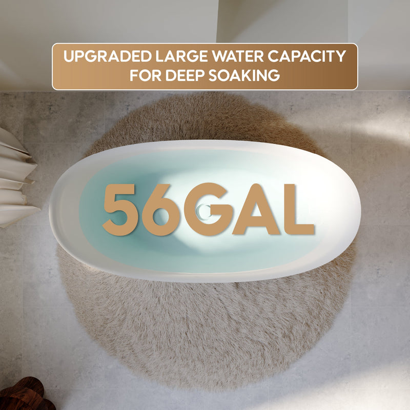 60" Acrylic Freestanding Soaking Bathtub Contemporary Soaking White Tub with Overflow and Drain