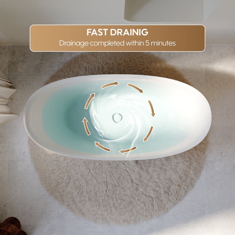 60" Acrylic Freestanding Soaking Bathtub Contemporary Soaking White Tub with Overflow and Drain