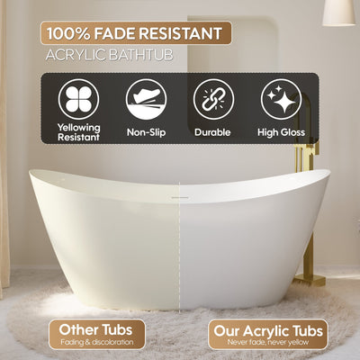 66" Acrylic Freestanding Soaking Bathtub Contemporary Soaking White Tub with Overflow and Drain