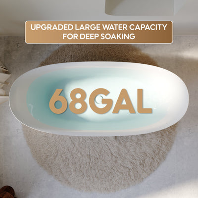 66" Acrylic Freestanding Soaking Bathtub Contemporary Soaking White Tub with Overflow and Drain