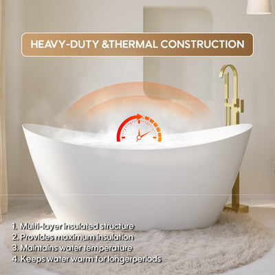 66" Acrylic Freestanding Soaking Bathtub Contemporary Soaking White Tub with Overflow and Drain