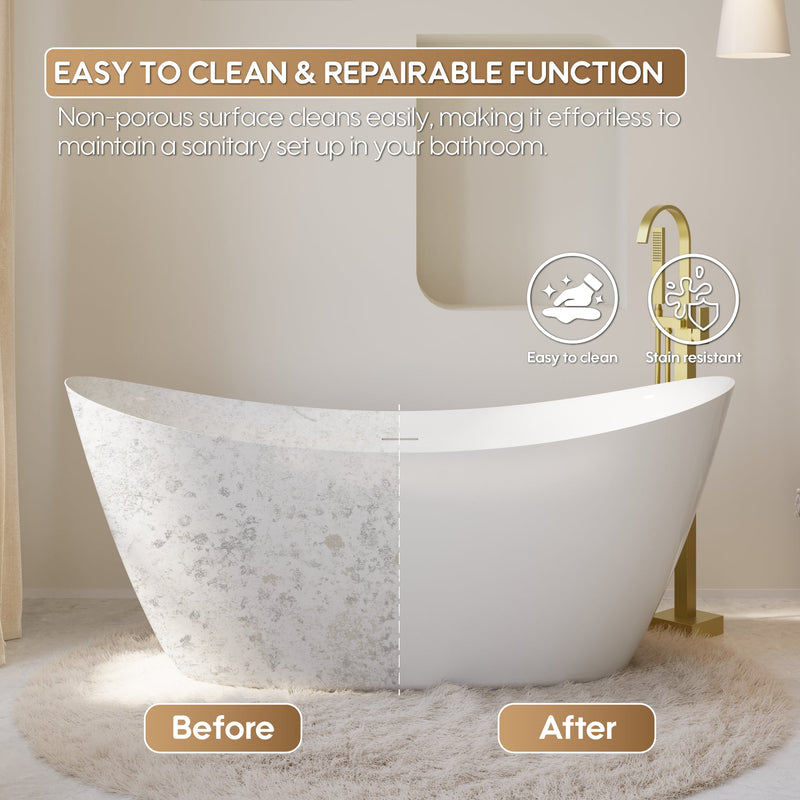 66" Acrylic Freestanding Soaking Bathtub Contemporary Soaking White Tub with Overflow and Drain