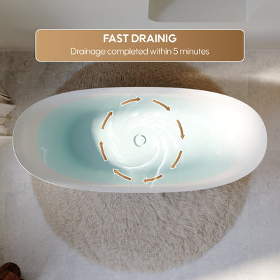 66" Acrylic Freestanding Soaking Bathtub Contemporary Soaking White Tub with Overflow and Drain