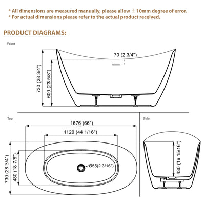 66" Acrylic Freestanding Soaking Bathtub Contemporary Soaking White Tub with Overflow and Drain