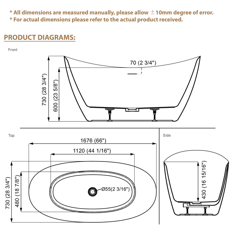 66" Acrylic Freestanding Soaking Bathtub Contemporary Soaking White Tub with Overflow and Drain