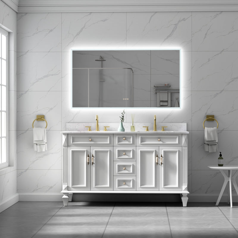 55 in. W x 30 in. H Rectangular Frameless Anti-Fog LED Light Dimmable Wall Mount Premium Bathroom Vanity Mirror