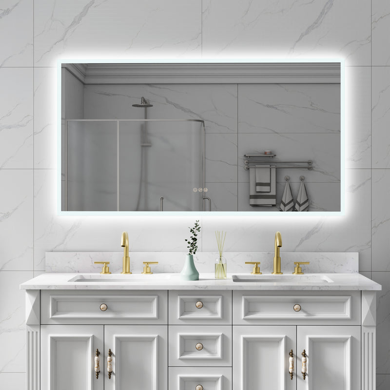 55 in. W x 30 in. H Rectangular Frameless Anti-Fog LED Light Dimmable Wall Mount Premium Bathroom Vanity Mirror