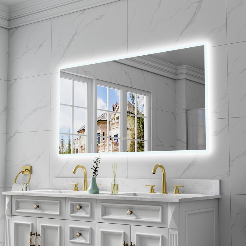 55 in. W x 30 in. H Rectangular Frameless Anti-Fog LED Light Dimmable Wall Mount Premium Bathroom Vanity Mirror