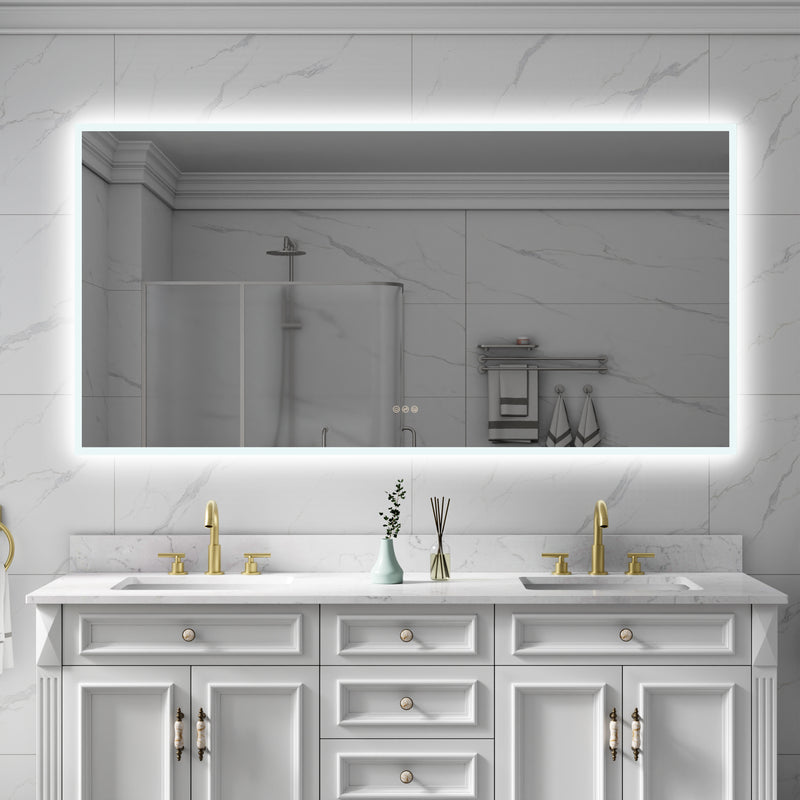 72 in. W x 36 in. H Rectangular Frameless Anti-Fog LED Light Dimmable Wall Mount Premium Bathroom Vanity Mirror