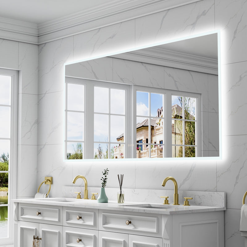 72 in. W x 36 in. H Rectangular Frameless Anti-Fog LED Light Dimmable Wall Mount Premium Bathroom Vanity Mirror
