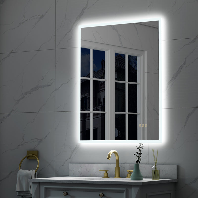 28 in. W x 36 in. H Rectangular Frameless Anti-Fog LED Light Dimmable Wall Mount Premium Bathroom Vanity Mirror
