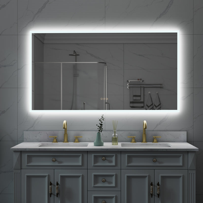 55 in. W x 30 in. H Rectangular Frameless Anti-Fog LED Light Dimmable Wall Mount Premium Bathroom Vanity Mirror