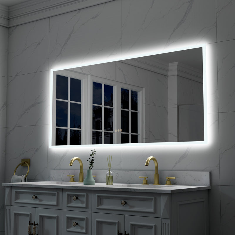 60 in. W x 28 in. H Rectangular Frameless Anti-Fog LED Light Dimmable Wall Mount Premium Bathroom Vanity Mirror
