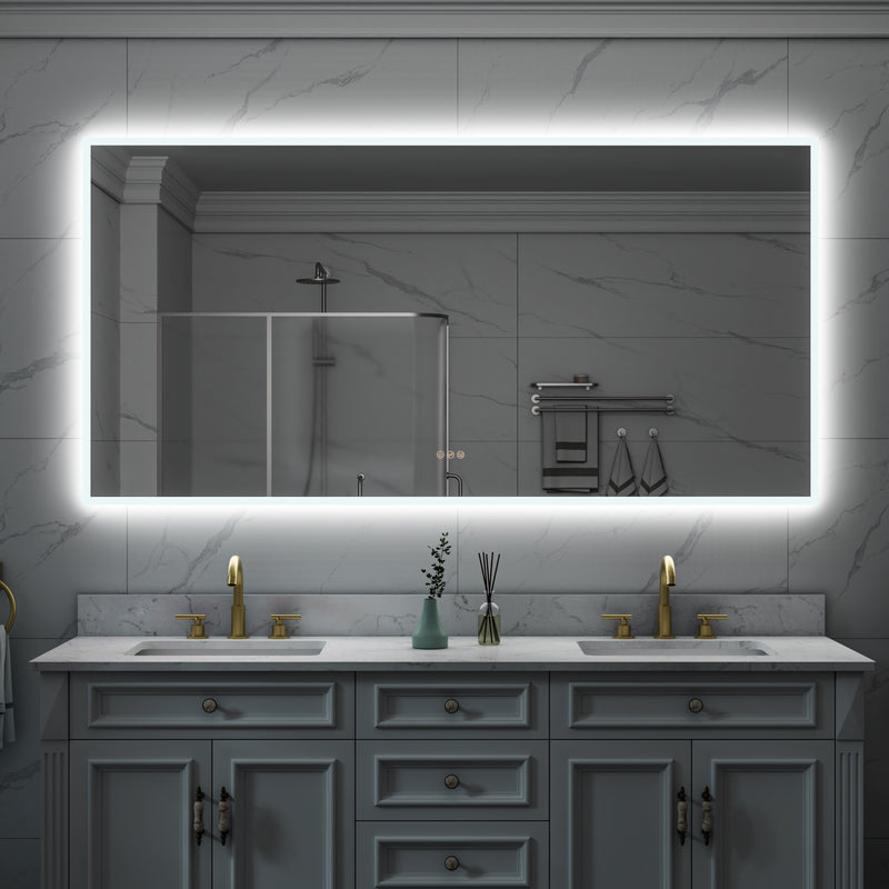 72 in. W x 36 in. H Rectangular Frameless Anti-Fog LED Light Dimmable Wall Mount Premium Bathroom Vanity Mirror