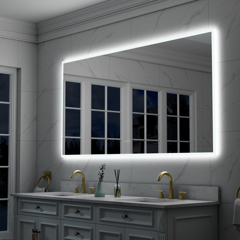 72 in. W x 36 in. H Rectangular Frameless Anti-Fog LED Light Dimmable Wall Mount Premium Bathroom Vanity Mirror