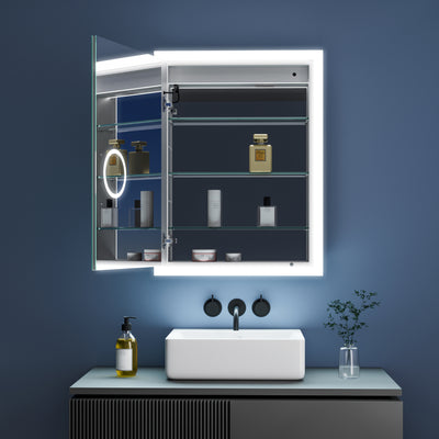 24 in. x 32 in. Lighted LED Anti-fog Surface/Recessed Mount Silver Mirrored Soft Close Left Medicine Cabinet