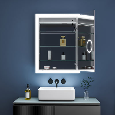 24 in. x 32 in. Lighted LED Anti-fog Surface/Recessed Mount Silver Mirrored Soft Close Right Medicine Cabinet