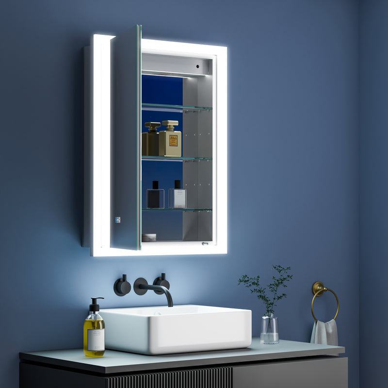 24 in. x 32 in. Lighted LED Anti-fog Surface/Recessed Mount Silver Mirrored Soft Close Left Medicine Cabinet