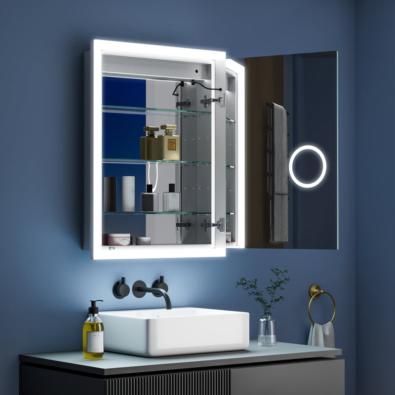 24 in. x 32 in. Lighted LED Anti-fog Surface/Recessed Mount Silver Mirrored Soft Close Right Medicine Cabinet
