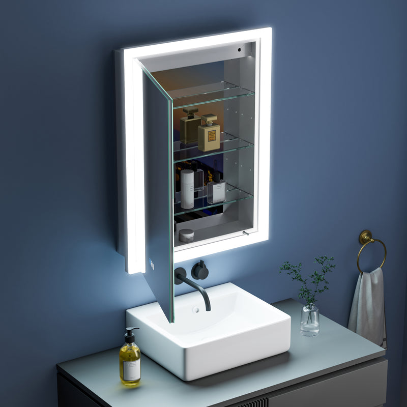 24 in. x 32 in. Lighted LED Anti-fog Surface/Recessed Mount Silver Mirrored Soft Close Left Medicine Cabinet