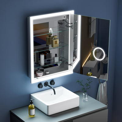 24 in. x 32 in. Lighted LED Anti-fog Surface/Recessed Mount Silver Mirrored Soft Close Right Medicine Cabinet