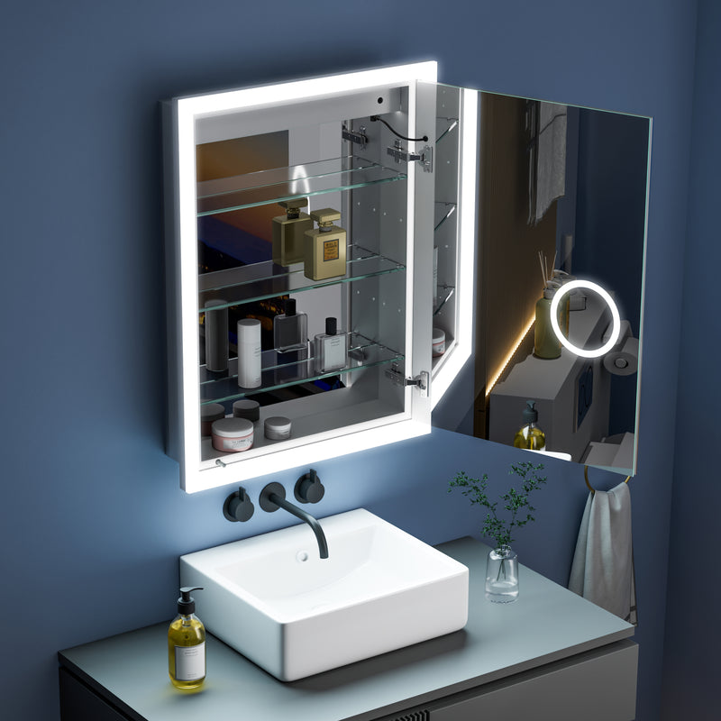 24 in. x 32 in. Lighted LED Anti-fog Surface/Recessed Mount Silver Mirrored Soft Close Right Medicine Cabinet