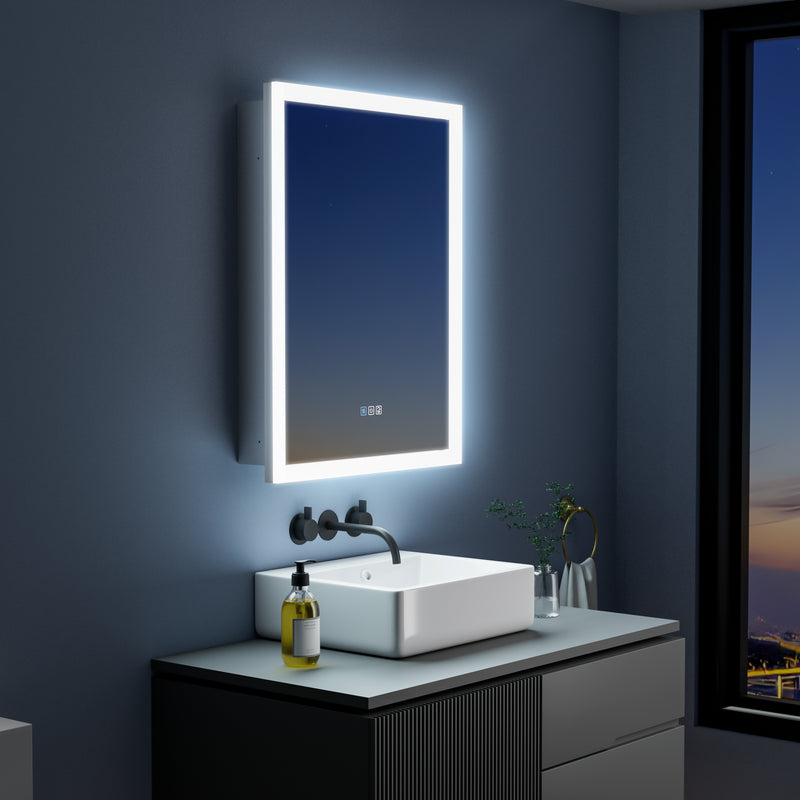 24 in. x 32 in. Lighted LED Anti-fog Surface/Recessed Mount Silver Mirrored Soft Close Right Medicine Cabinet