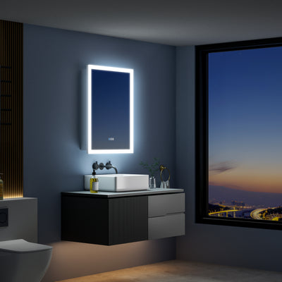 24 in. x 32 in. Lighted LED Anti-fog Surface/Recessed Mount Silver Mirrored Soft Close Left Medicine Cabinet