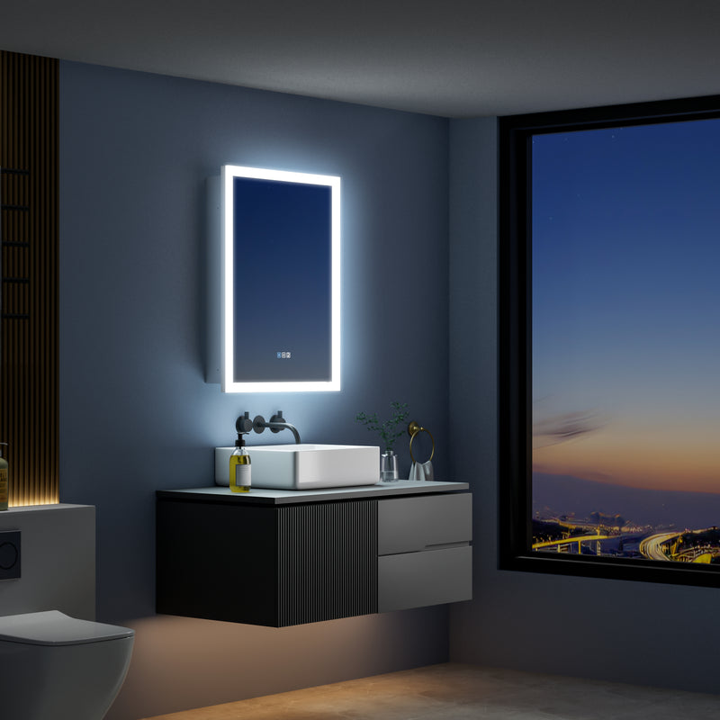 24 in. x 32 in. Lighted LED Anti-fog Surface/Recessed Mount Silver Mirrored Soft Close Left Medicine Cabinet