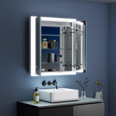 30 in. x 32 in. LED Lighted Anti-fog Mirror Medicine Cabinet Surface/Recessed Mount, Soft Close, 3X Magnifier