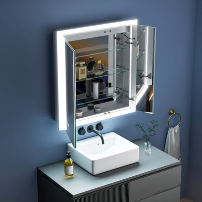 30 in. x 32 in. LED Lighted Anti-fog Mirror Medicine Cabinet Surface/Recessed Mount, Soft Close, 3X Magnifier