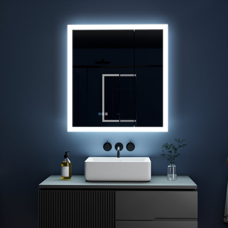 30 in. x 32 in. LED Lighted Anti-fog Mirror Medicine Cabinet Surface/Recessed Mount, Soft Close, 3X Magnifier