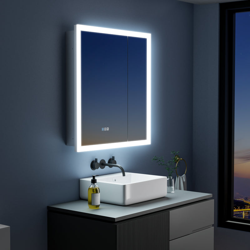 30 in. x 32 in. LED Lighted Anti-fog Mirror Medicine Cabinet Surface/Recessed Mount, Soft Close, 3X Magnifier