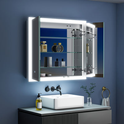 36 in. x 32 in. LED Lighted Anti-fog Mirror Medicine Cabinet Surface/Recessed Mount, Soft Close, 3X Magnifier