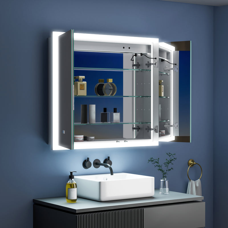 36 in. x 32 in. LED Lighted Anti-fog Mirror Medicine Cabinet Surface/Recessed Mount, Soft Close, 3X Magnifier