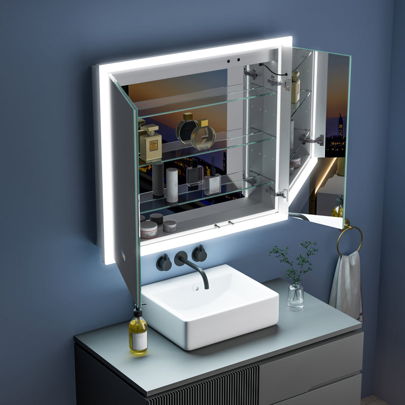 36 in. x 32 in. LED Lighted Anti-fog Mirror Medicine Cabinet Surface/Recessed Mount, Soft Close, 3X Magnifier