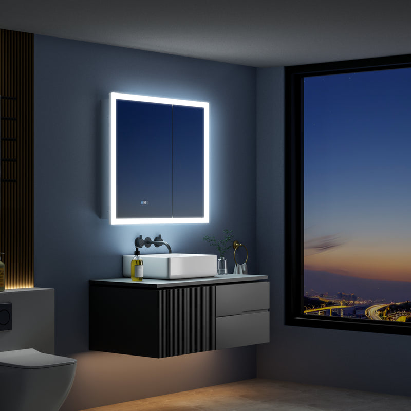 36 in. x 32 in. LED Lighted Anti-fog Mirror Medicine Cabinet Surface/Recessed Mount, Soft Close, 3X Magnifier