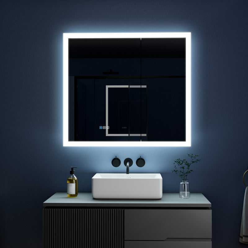 36 in. x 32 in. LED Lighted Anti-fog Mirror Medicine Cabinet Surface/Recessed Mount, Soft Close, 3X Magnifier