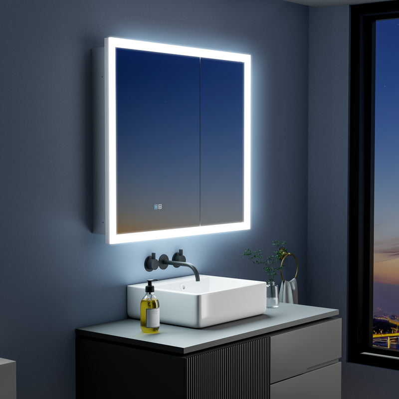 36 in. x 32 in. LED Lighted Anti-fog Mirror Medicine Cabinet Surface/Recessed Mount, Soft Close, 3X Magnifier