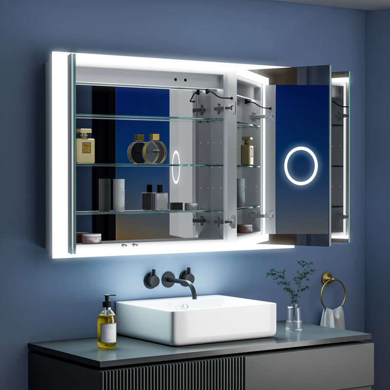 48 in. x 32 in. LED Lighted Anti-fog Mirror Medicine Cabinet Surface/Recessed Mount, Soft Close, 3X Magnifier