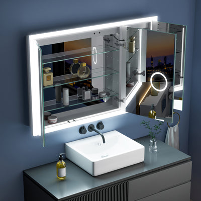 48 in. x 32 in. LED Lighted Anti-fog Mirror Medicine Cabinet Surface/Recessed Mount, Soft Close, 3X Magnifier