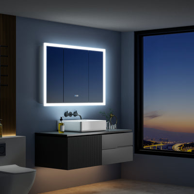 48 in. x 32 in. LED Lighted Anti-fog Mirror Medicine Cabinet Surface/Recessed Mount, Soft Close, 3X Magnifier