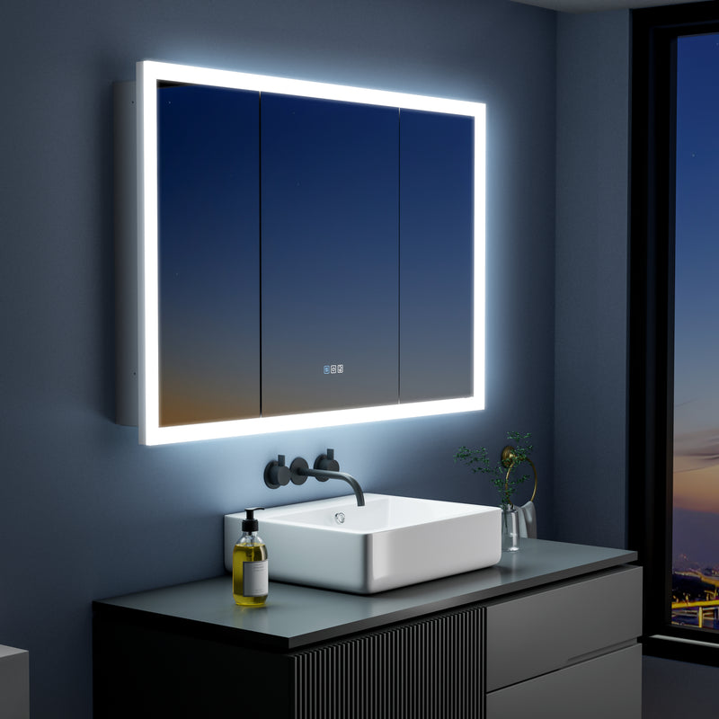 48 in. x 32 in. LED Lighted Anti-fog Mirror Medicine Cabinet Surface/Recessed Mount, Soft Close, 3X Magnifier