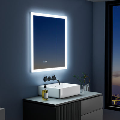 30 in. x 32 in. LED Lighted Anti-fog Mirror Medicine Cabinet Surface/Recessed Mount, Soft Close, 3X Magnifier