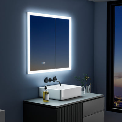 36 in. x 32 in. LED Lighted Anti-fog Mirror Medicine Cabinet Surface/Recessed Mount, Soft Close, 3X Magnifier